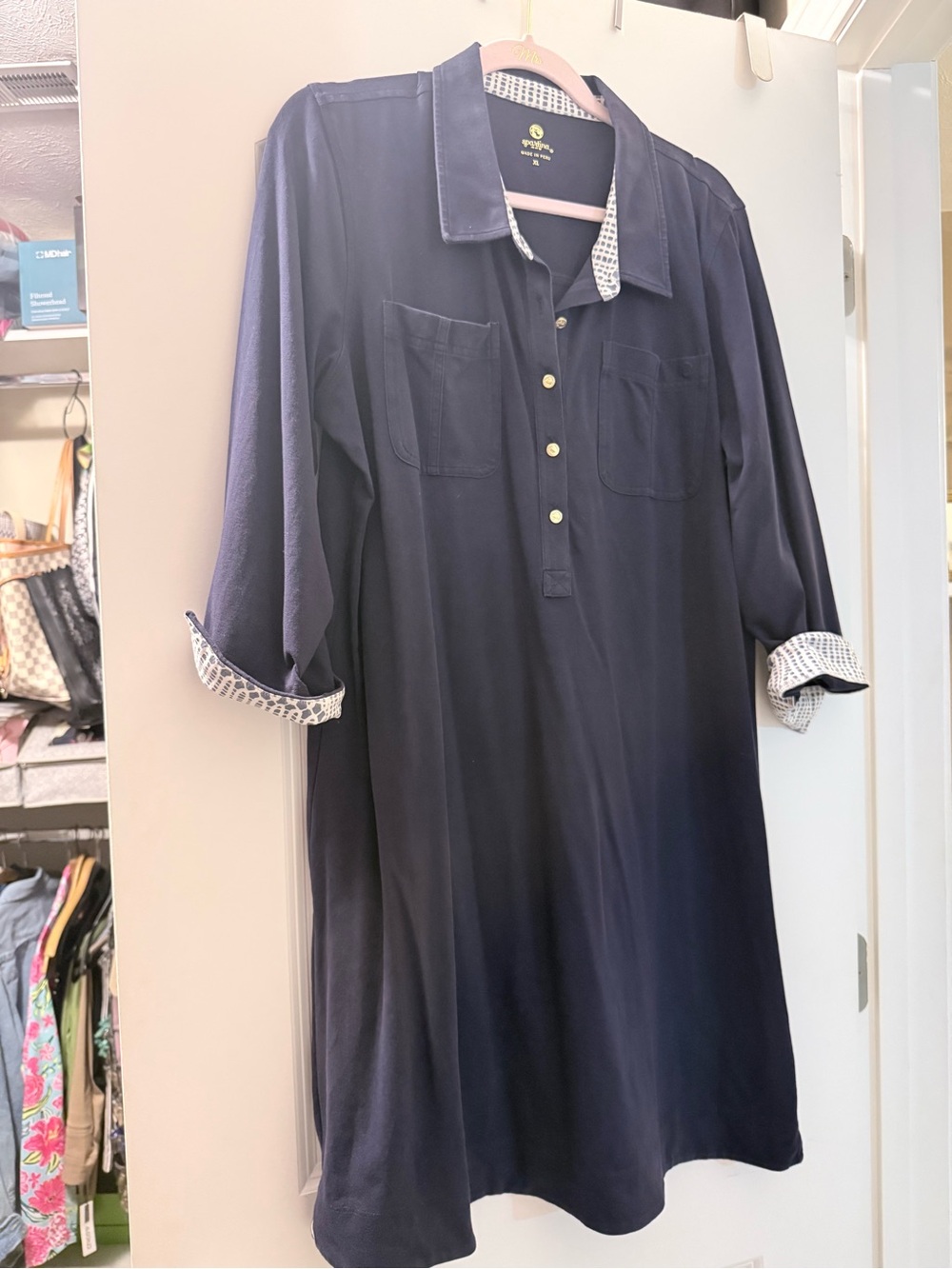 Chicos Navy Dress with Contrast Trim